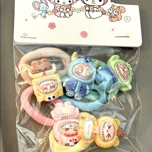 Colorful Monsters Fun Creatures Pony Tail Holders Hair Ties 5pcs Handmade